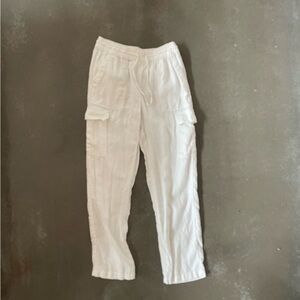 White linen cargo pants